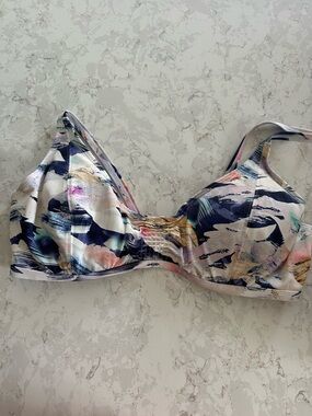 NWOT Athleta Multicolor Brushstroke Bikini Top — Navy, Pink, Cream Size-40D/DD